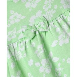 Babyhug Single Jersey Knit Half Sleeves Frock With Floral Print & Bow Applique - Sea Green