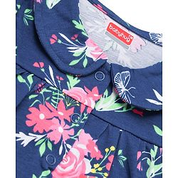 Babyhug Cotton Knit Half Sleeves Peter Pan Collared Night Suit With Floral Print - Navy