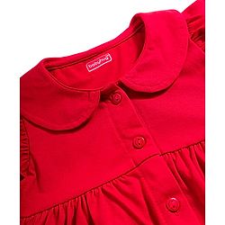 Babyhug Single Jersey Knit Frill Sleeves Frock with Bloomer & Patch Detailing - Red