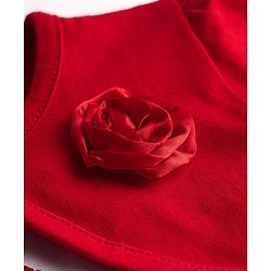 Babyhug 100% Cotton Half Sleeves Floral Applique Shrug With Bow Printed Frock - Red & White