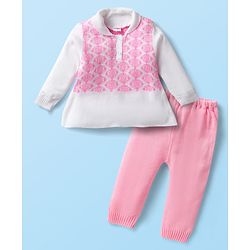 Babyhug Full Sleeves Sweater Knit Woollen Dress With Floral Design - Lilac main image 0