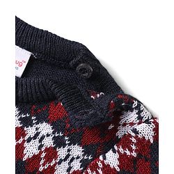 Babyhug Knitted Full Sleeves Sweater Set With Chevron Design - Navy Blue