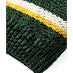 Babyhug Knit Full Sleeves Hooded Sweater Set with Stripes - Dark Green & Yellow
