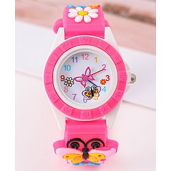 Babyhug Analog Watch with Floral & Butterfly Design - Fuchsia