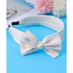 Babyhug Hair Band with Bow & Pearl Applique - Beige
