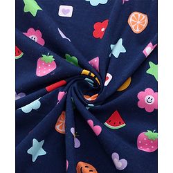 Babyhug Cotton Terry Knit Hooded Bath Towel with Butterfly & Fruits Print L 76 x B 76 cm - Navy Blue