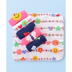 Babyhug Cotton Knit Printed Hand & Face Towel Pack Of 6 L 27 x B 28 cm - Multicolour