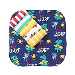 Babyhug Knit Terry Wash Cloths With Stripes & Dino Print Pack of 6 L 25.4 x B 25.4 cm - Navy Blue & Yellow
