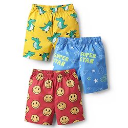 Babyhug Cotton Woven Above Knee Length Boxers With Crocodile Space Theme & Smile Print Pack Of 3 - Yellow Blue & Red