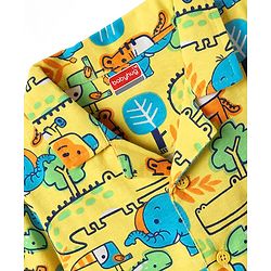 Babyhug Cotton Knit Full Sleeves Front Open Co-ords Night Suit with Jungle Theme Print - Yellow