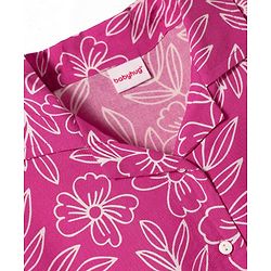 Babyhug Woven Half Sleeves Knotted Top with Floral Print - Dark Pink