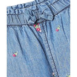Babyhug Full Length Denim Jeans with Stretch Bow Applique & Floral Embroidery - Blue