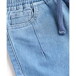 Babyhug Full Length Washed Stretchable Denim Jeans With Player Print - Light Blue