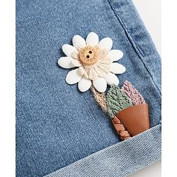 Babyhug Mid Thigh Length Shorts With Stretch Bow & Floral Applique - Blue