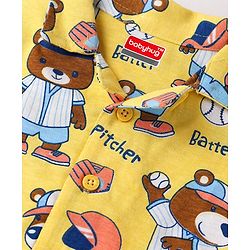Babyhug Cotton Knit Full Sleeves Front Open Co-Ords Night Suit With Cartoon Print - Yellow