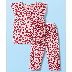 Babyhug Cotton Knit Frill Sleeves Nighty with Polka Dots - Navy Blue