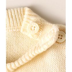 Babyhug Knitted Full Sleeves Sweater Set with Floral Embroidery - Cream