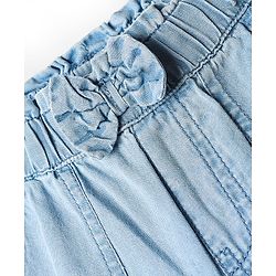 Babyhug Cotton Full Length Denim Jeans with Bow Applique - Light Blue