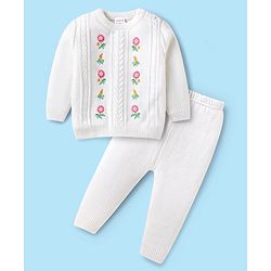 Babyhug Knit Full Sleeves Solid 3 Piece Party Suit With Bow - White & Black main image 0
