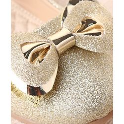 Cute Walk by Babyhug Ballerina with Velcro Closure Glitter Print & Bow Applique - Golden