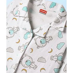Babyhug Cotton Knit Front Open Full Sleeves Co-ords Night Suit With Animal Print - White