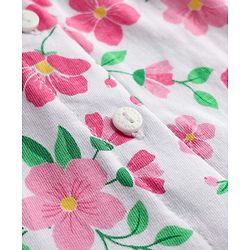Babyhug Cotton Knit Half Sleeves Co-Ord Night Suit With Floral Print - White