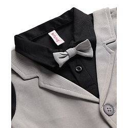 Babyhug Knit Full Sleeves Partywear Solid T-shirt & Pant Set with Attached Waistcoat & Bow Applique - Grey & Black