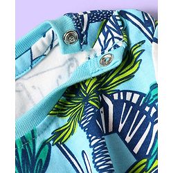 Babyhug Cotton Knit Full Sleeves Co-ord Night Suit with Animal Print - Light Blue & Green