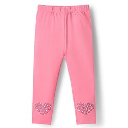 Babyhug Cotton Knit Full Length Leggings with Heart Print - Pink