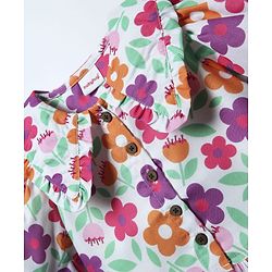 Babyhug Woven Half Puffed Sleeves Peter Pan Collared Crop Top with Floral Print - White