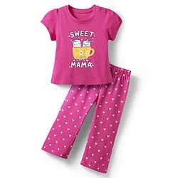 Babyhug Cotton Knit Half Sleeves Capri Night Suit With Text Print - Pink