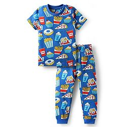 Babyhug Cotton Knit Half Sleeves Printed Co-Ord Night Suit - Blue