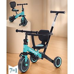 Babyhug 7 in 1 Baby Cycle Tricycle with Adjustable Parent Handle - Aqua Blue