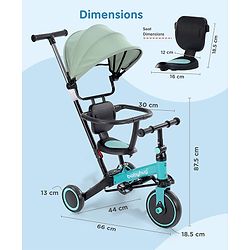 Babyhug 7 in 1 Baby Cycle Tricycle with Adjustable Parent Handle - Aqua Blue