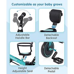 Babyhug 7 in 1 Baby Cycle Tricycle with Adjustable Parent Handle - Aqua Blue