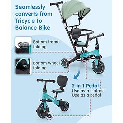 Babyhug 7 in 1 Baby Cycle Tricycle with Adjustable Parent Handle - Aqua Blue