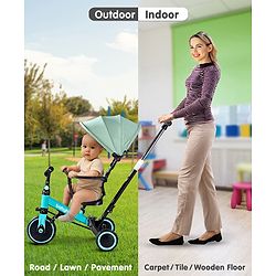 Babyhug 7 in 1 Baby Cycle Tricycle with Adjustable Parent Handle - Aqua Blue
