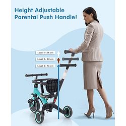 Babyhug 7 in 1 Baby Cycle Tricycle with Adjustable Parent Handle - Aqua Blue
