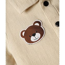 Babyhug Cotton Waffle Woven Half Sleeves Resort Collar Solid Shirt With Teddy Bear Patch - Cream