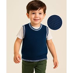 Babyhug Knit Sleeveless Solid Color Sweater Vest - Navy Blue