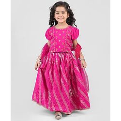 Babyhug Sleeveless Choli & Lehenga with Dupatta All Over Printed - Blue