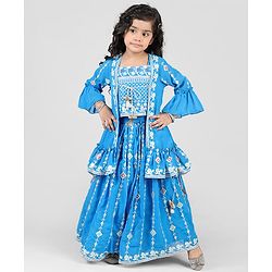 Babyhug Woven Three Fourth Sleeves Floral & Sequin Embroidered Ethnic Dress - Limegreen main image 1