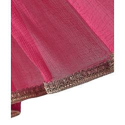 Babyhug Cotton Knit Sleeveless Choli with Lehenga and Dupatta Set with Cambric Print & Foral Embroidery - Dark Pink