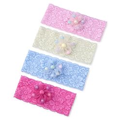 Babyhug Free Size Headbands with Floral Applique Sequin Embellished Pack of 4 - Pink Fuschia & Blue