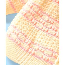 Babyhug Knit Full Sleeves Front Open Sweater Set with Stripe Designed Cap & Booties - Pink & White
