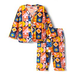 Babyhug Single Jersey Knit Full Sleeves Printed Front Open Top & Lounge Pant Co-Ord Set - Multicolor