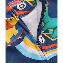 Babyhug Cotton Knit Full Sleeves Footed Sleepsuit With Dino Print - Navy Blue