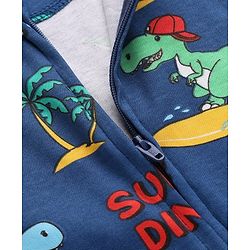 Babyhug Cotton Knit Full Sleeves Footed Sleepsuit With Dino Print - Navy Blue