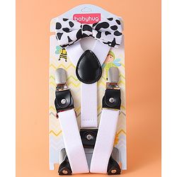Babyhug Free Size Bow & Suspender Set With Heart Print - White