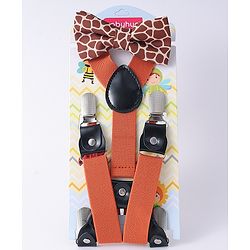 Babyhug Free Size Bow and Suspender Set - Brown
